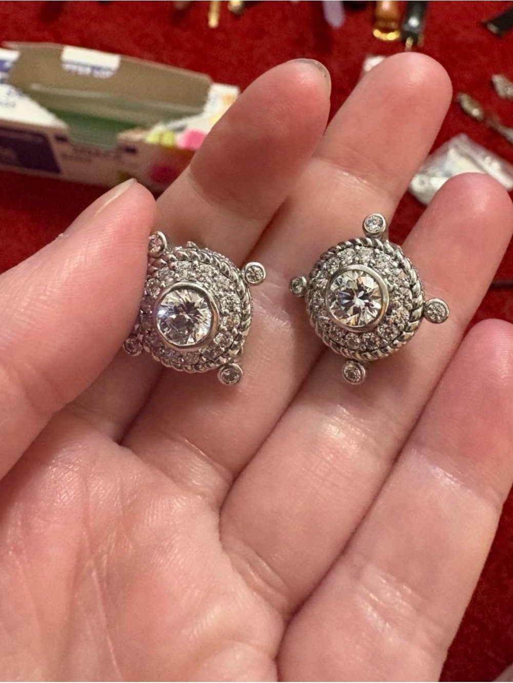 Judith Ripka sterling silver 925 CZ clip on earrings